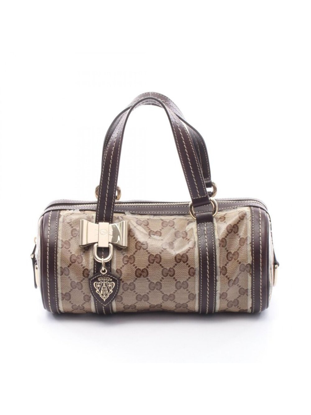 Gucci Cles Stomi Boston Bag GG Crystal Beige Co Ting Canvas Leather Mini